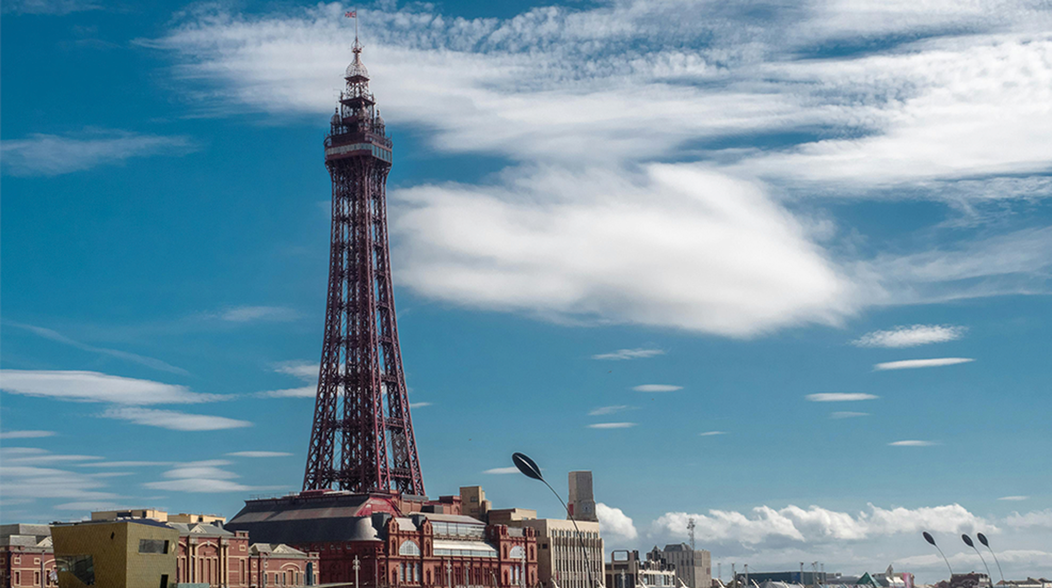 Stunning daytime view of Blackpool Tower by the seaside in England.  More info  Share