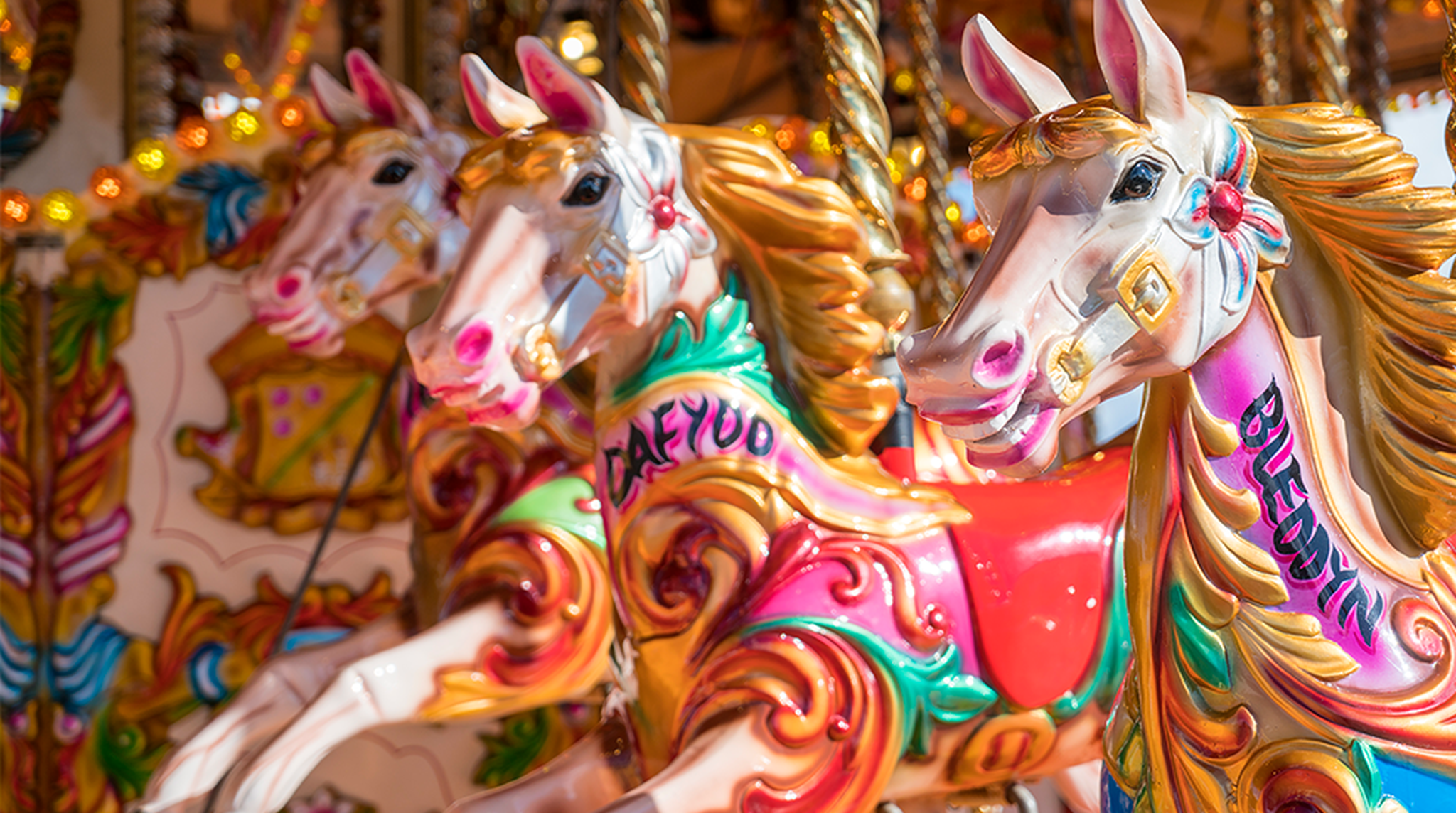 Traditional British victorian merry-go-round or roundabout horses or "Gallopers"