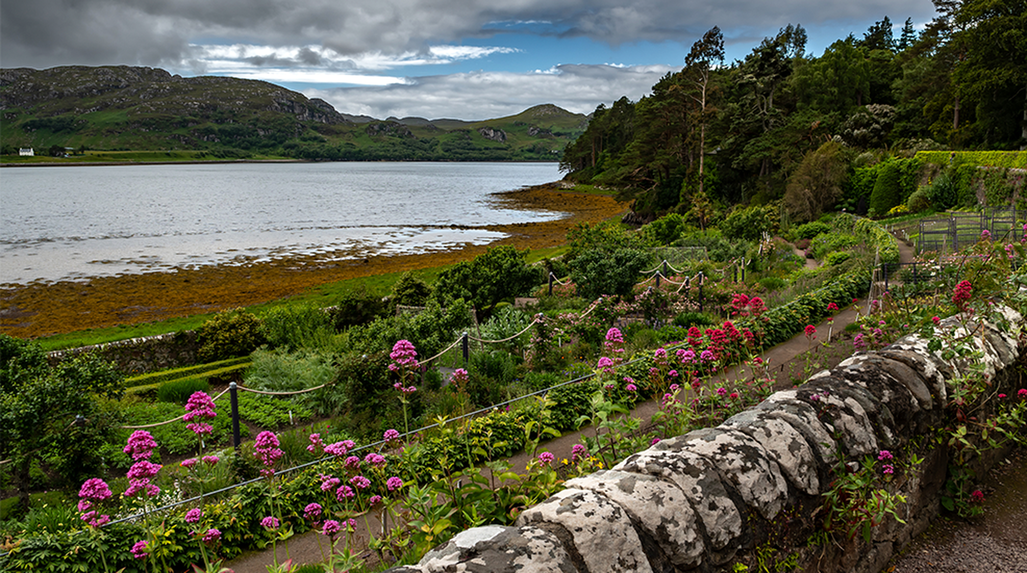 View From Botanical Park Inverewe Garden Over The Atlantic Coast Of Loch Ewe In The Highlands Of Scotland, UK
