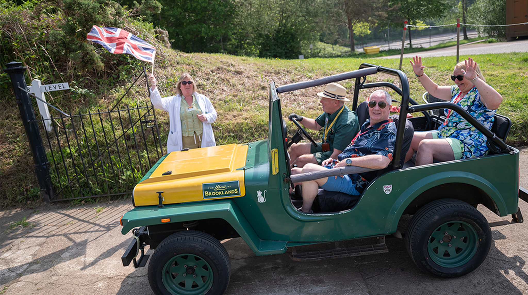 People having fun at Brooklands Motor Museum