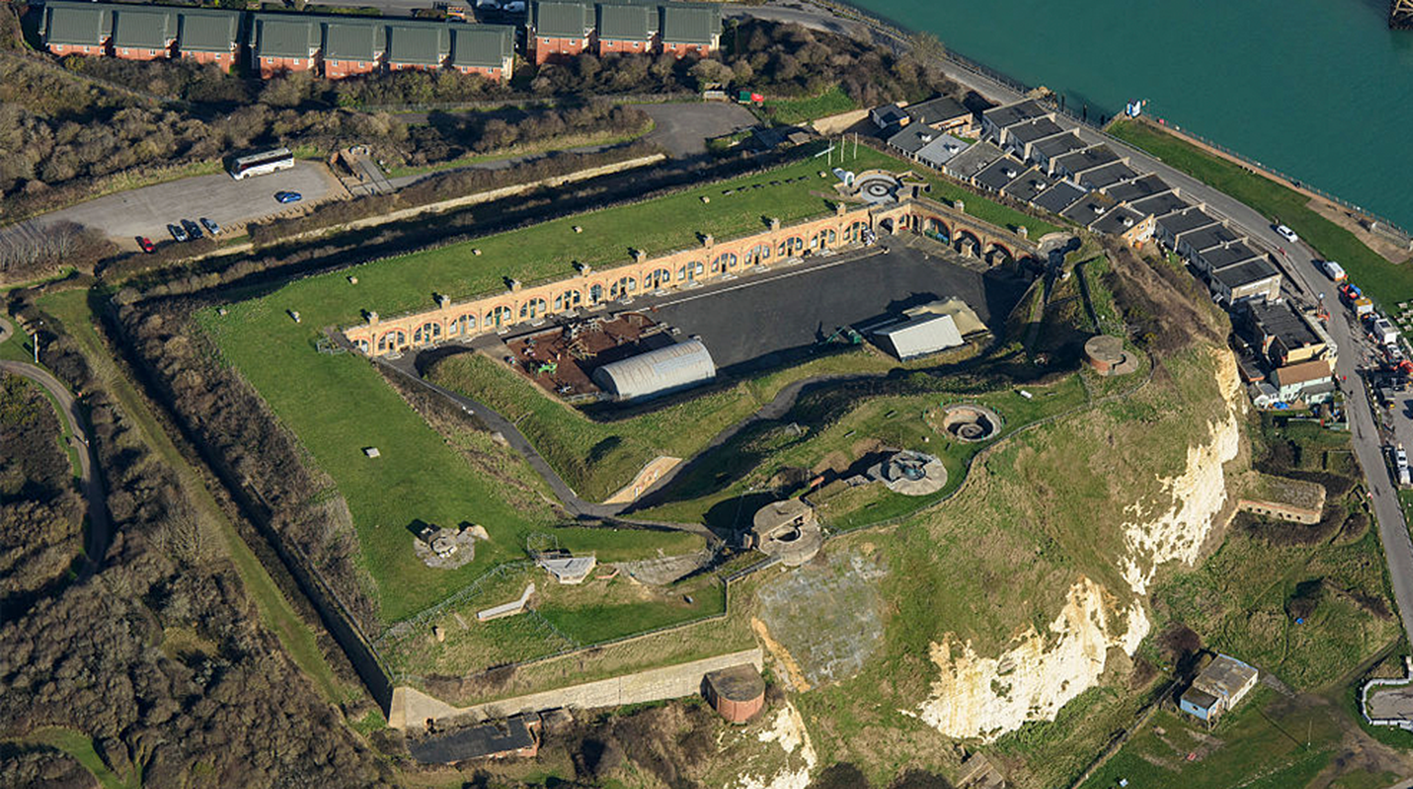 Remains of a twentieth century coastal battery at the site of Newhaven Fort, East Sussex