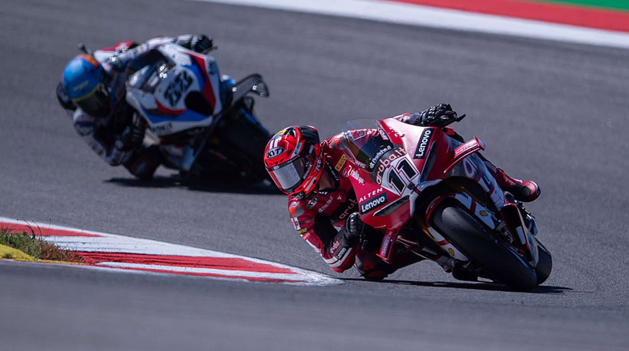 Nicolo Bulega of Italy rides the (11) Ducati Panigale V4R for Aruba.It Racing Ducati during day three of the World Superbikes Portugal Round at Autodromo Internacional do Algarve in Portimao, Portugal, on March 29, 2026