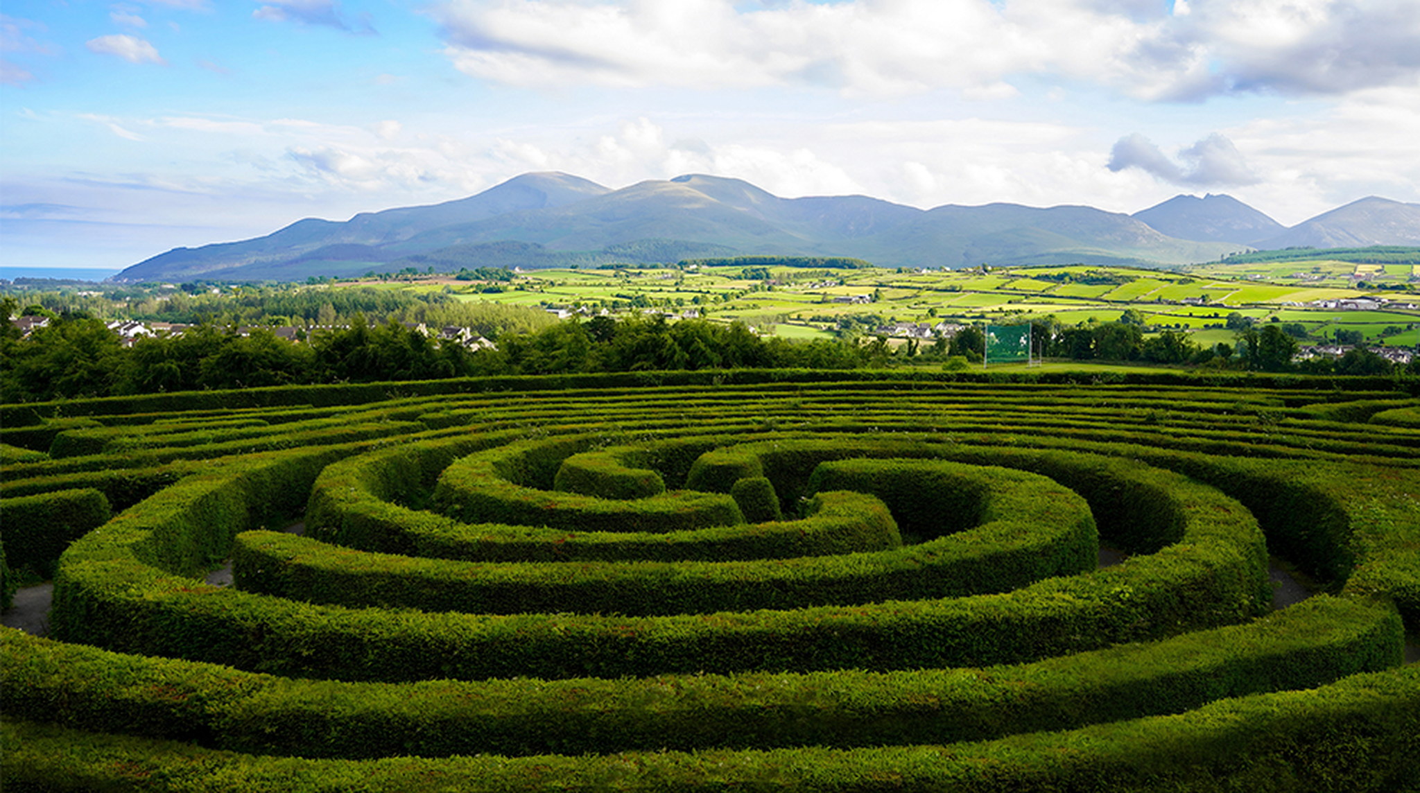 View across the stop of Castlewellan Peace Maze in Northern Ireland
