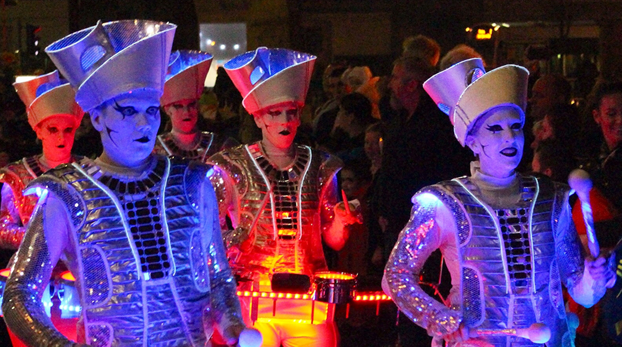 Annual Halloween Parade through the streets of Paisley, Scotland featuring illuminated ghostly drummers