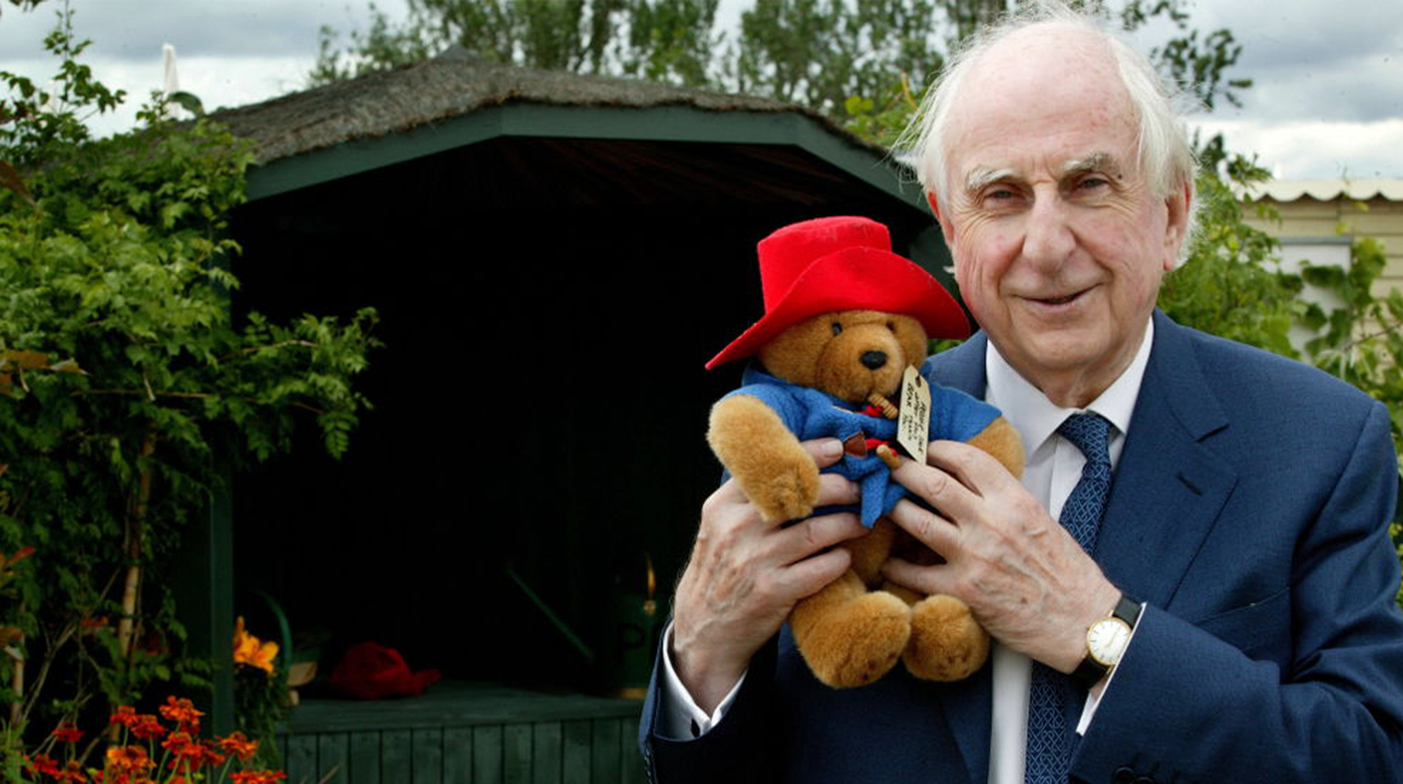 The Hampton Court Palace Flower Show 2005 Press day, Hampton Court Palace, London, Author of the Paddington Bear books, Michael Bond, in the Action Medical Research garden