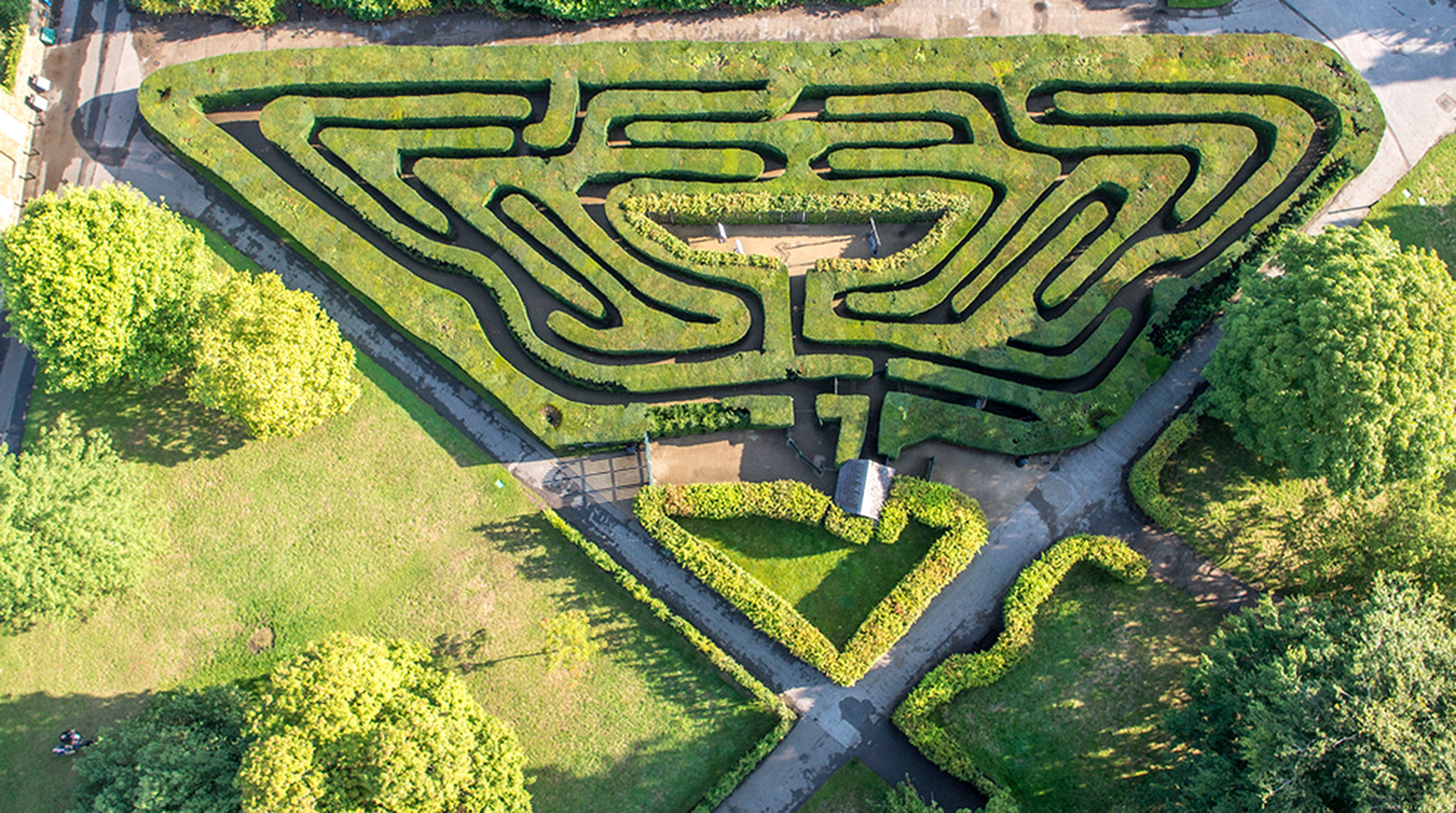 Aerial view of the maze at Hampton Court Palace