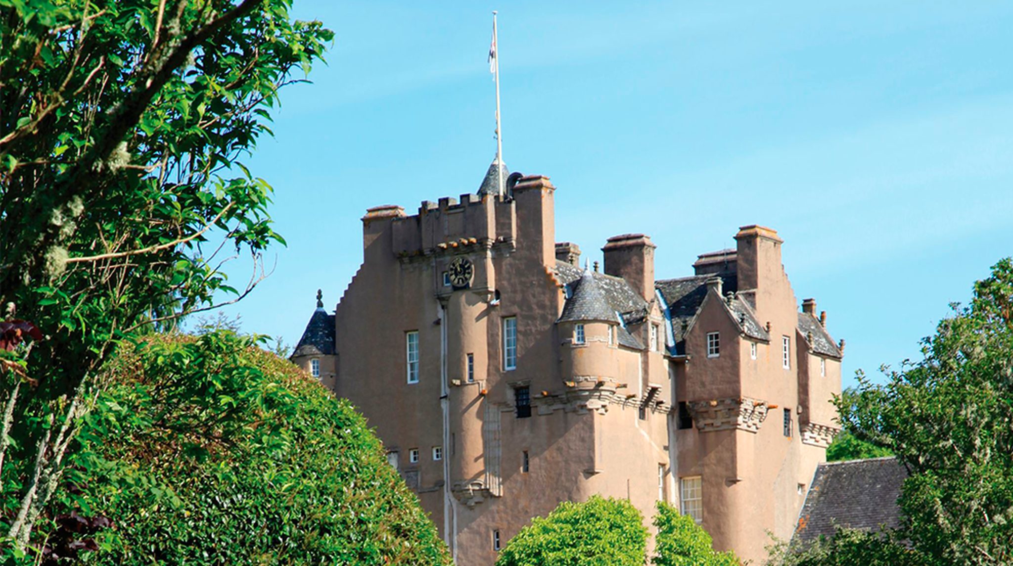 View of Crathes Castle's turrets and towers