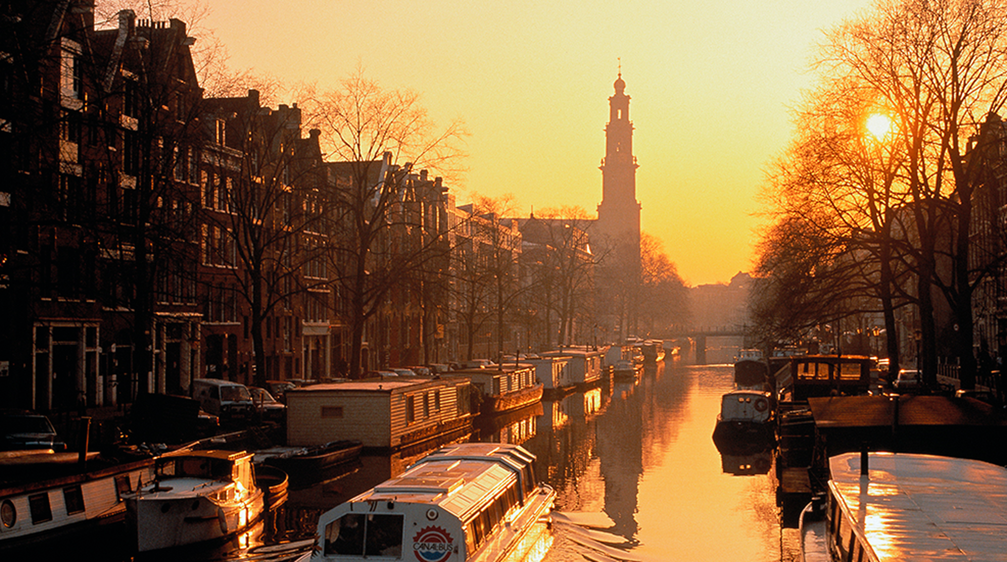 Amsterdam canal during sunset