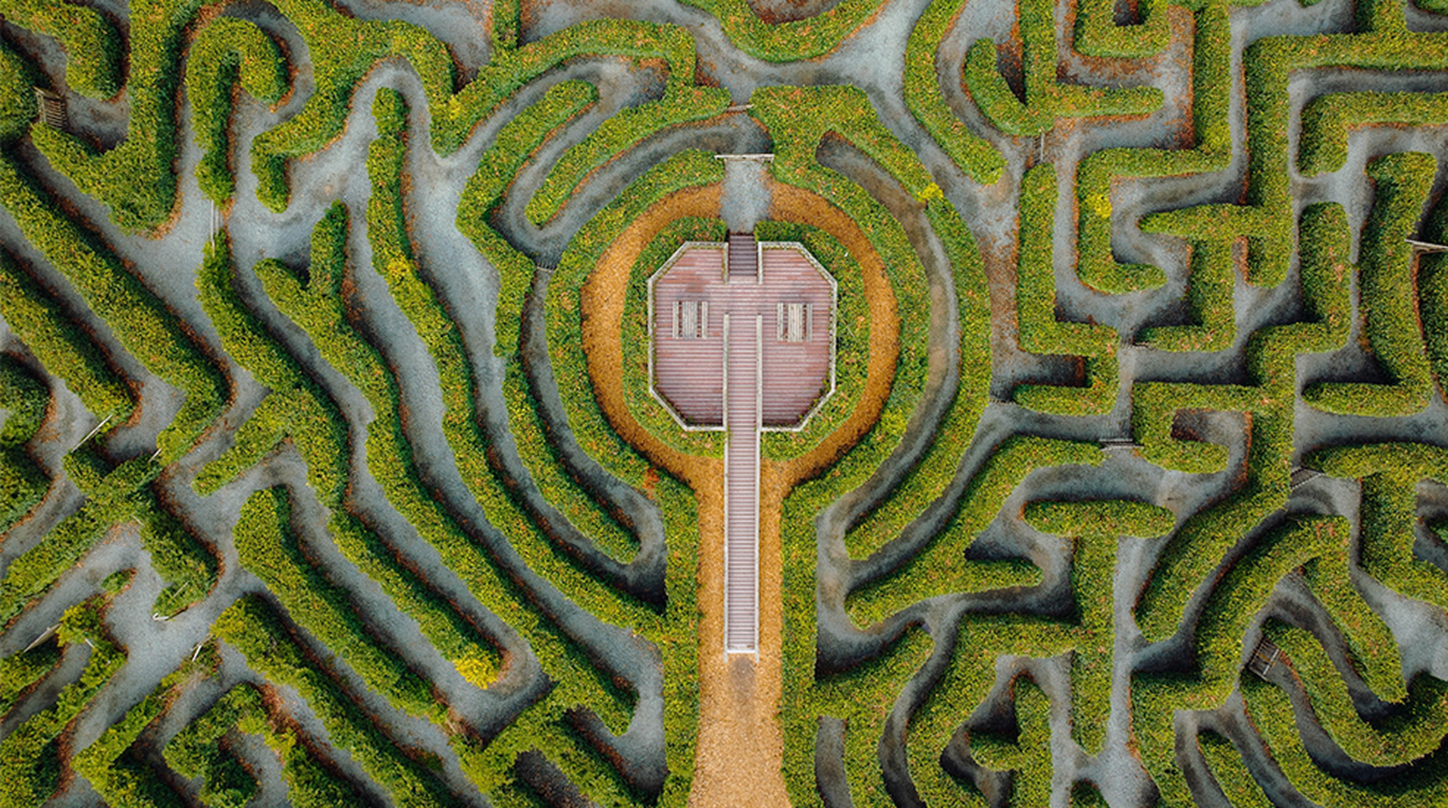 Birds eye view of Heatherton Maze in Pembrokeshire