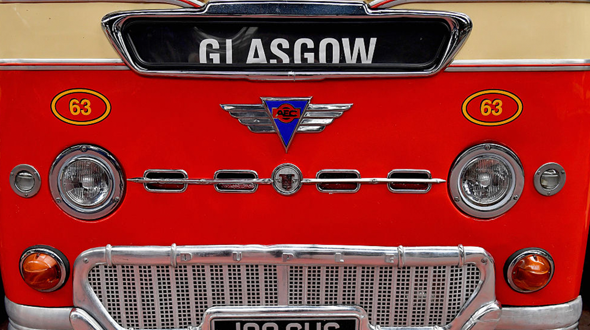 Close up of a vintage bus from Glasgow Vintage Vehicle Trust