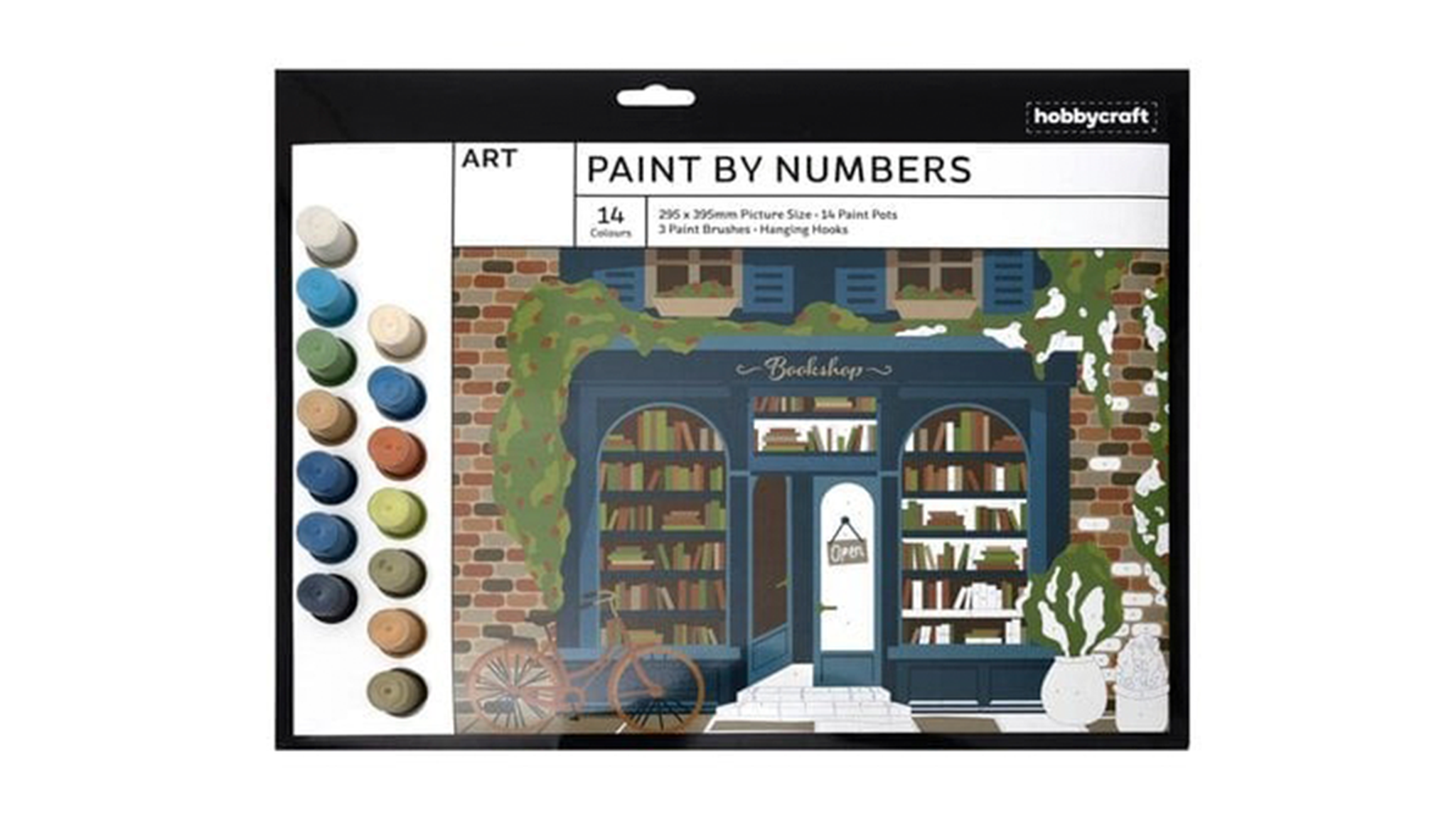 Paint by numbers kit with a bookshop scene