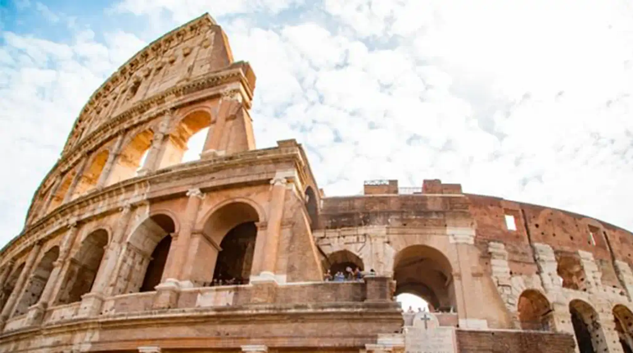 Upward view of the Colosseum in Rome