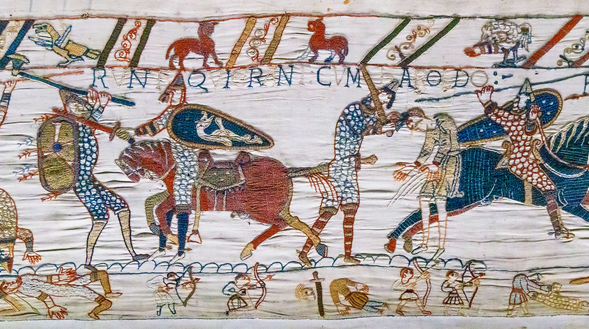 Close up of Bayeux Tapestry