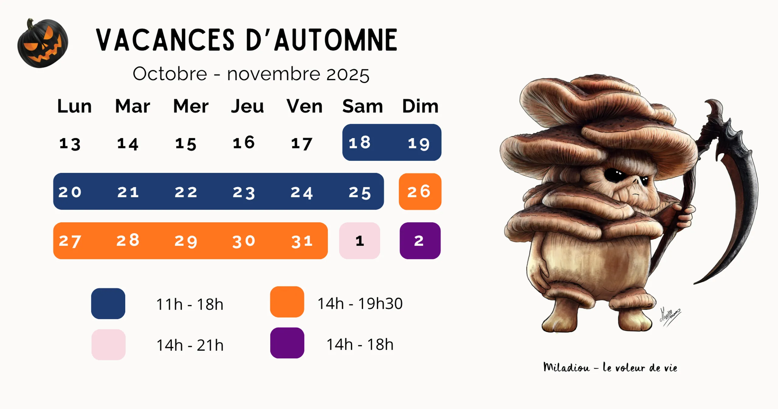 Calendrier vacances d'automne La Foret des Champos