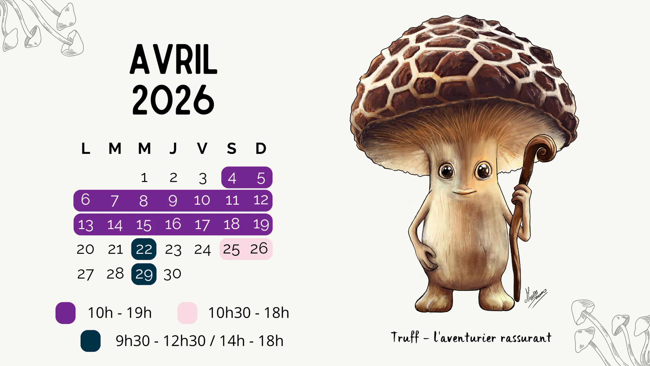 Calendrier avril 2026