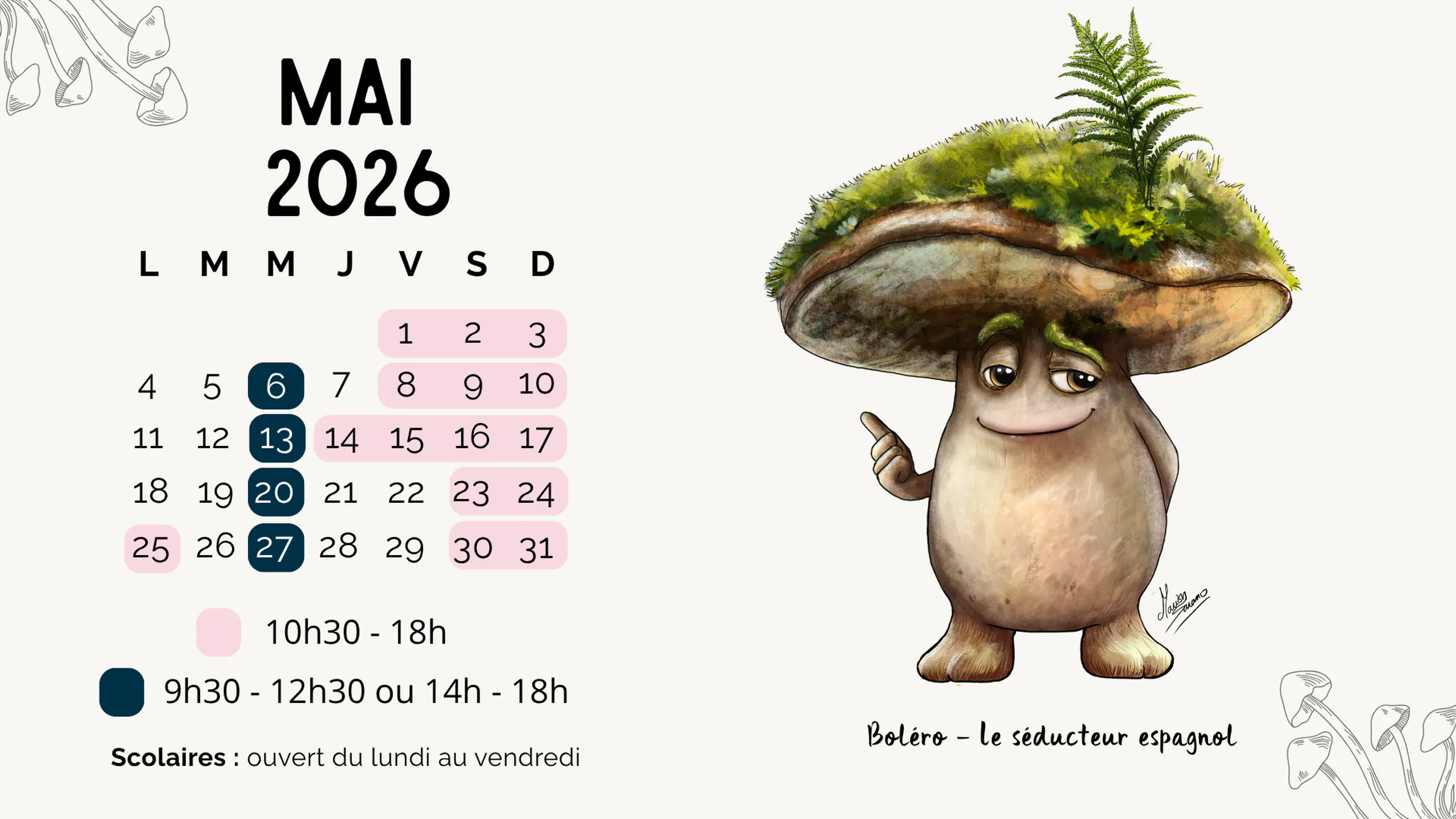 Calendrier d'ouverture Mai 2026
