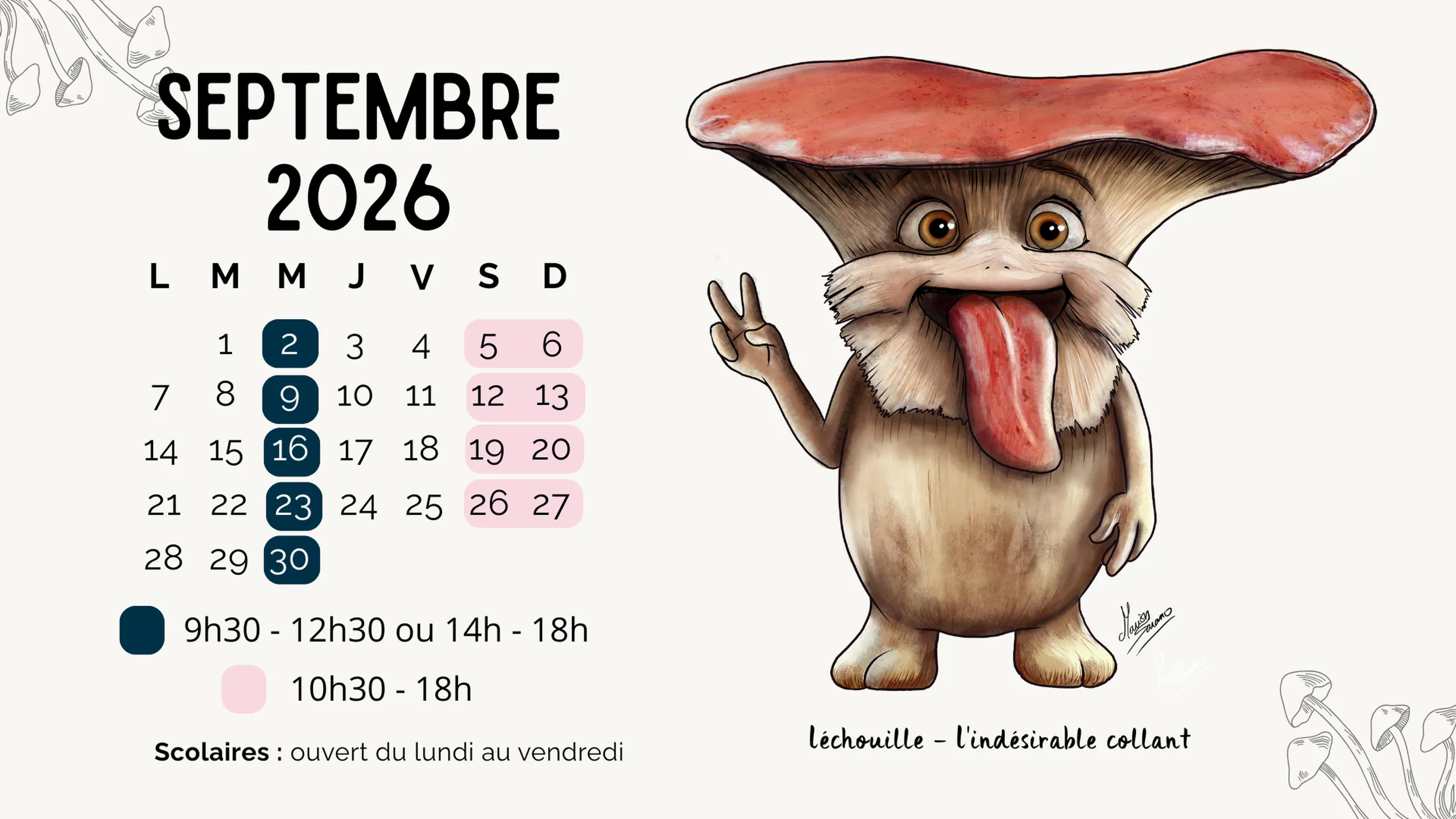 Calendrier d'ouverture septembre 2026