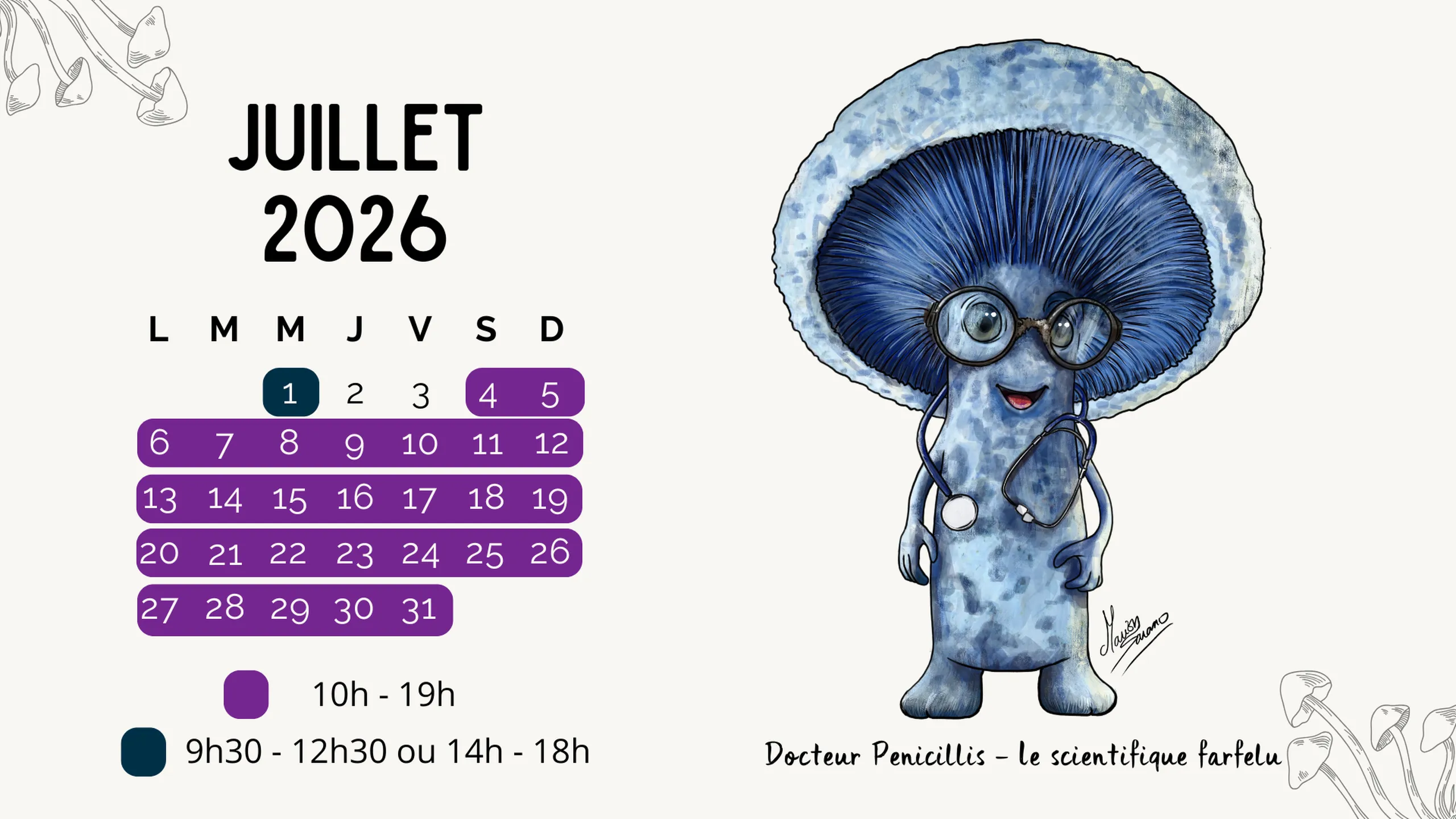 Calendrier d'ouverture juillet 2026