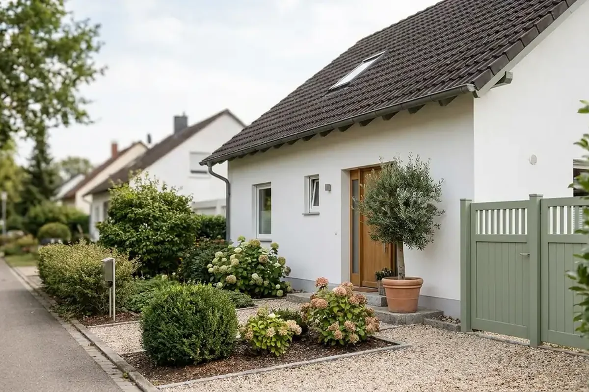 Redaktionelles Tageslichtfoto eines typischen deutschen Einfamilienhauses als Kontext zum Thema Was bringt am meisten gegen hohe Heizkosten.