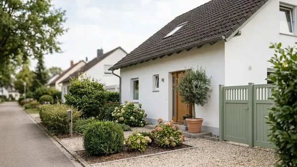 Redaktionelles Tageslichtfoto eines typischen deutschen Einfamilienhauses als Kontext zum Thema Was bringt am meisten gegen hohe Heizkosten.
