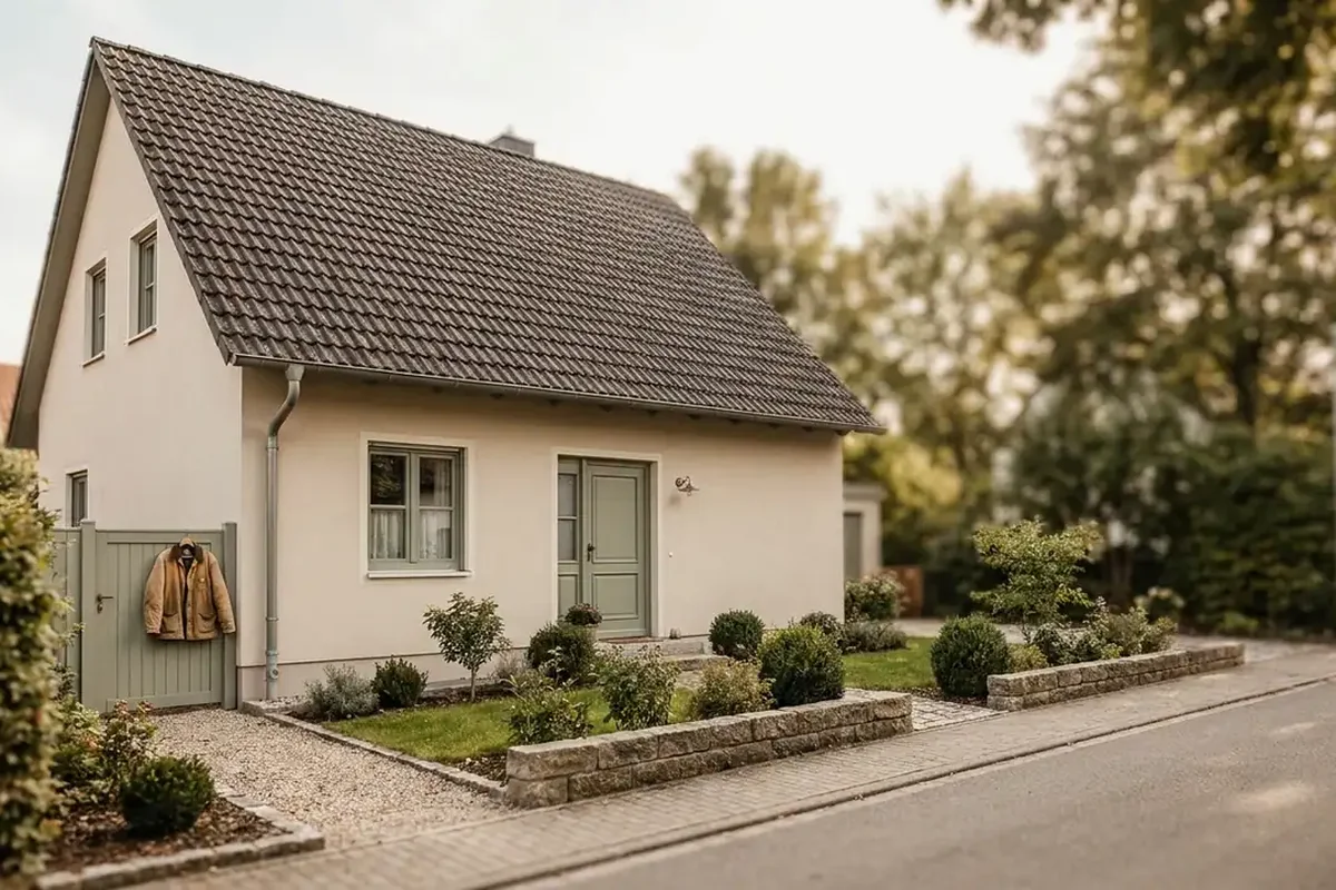 Redaktionelles Tageslichtfoto eines typischen deutschen Einfamilienhauses als Kontext zum Thema Reihenfolge Haus dämmen.
