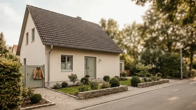 Redaktionelles Tageslichtfoto eines typischen deutschen Einfamilienhauses als Kontext zum Thema Reihenfolge Haus dämmen.