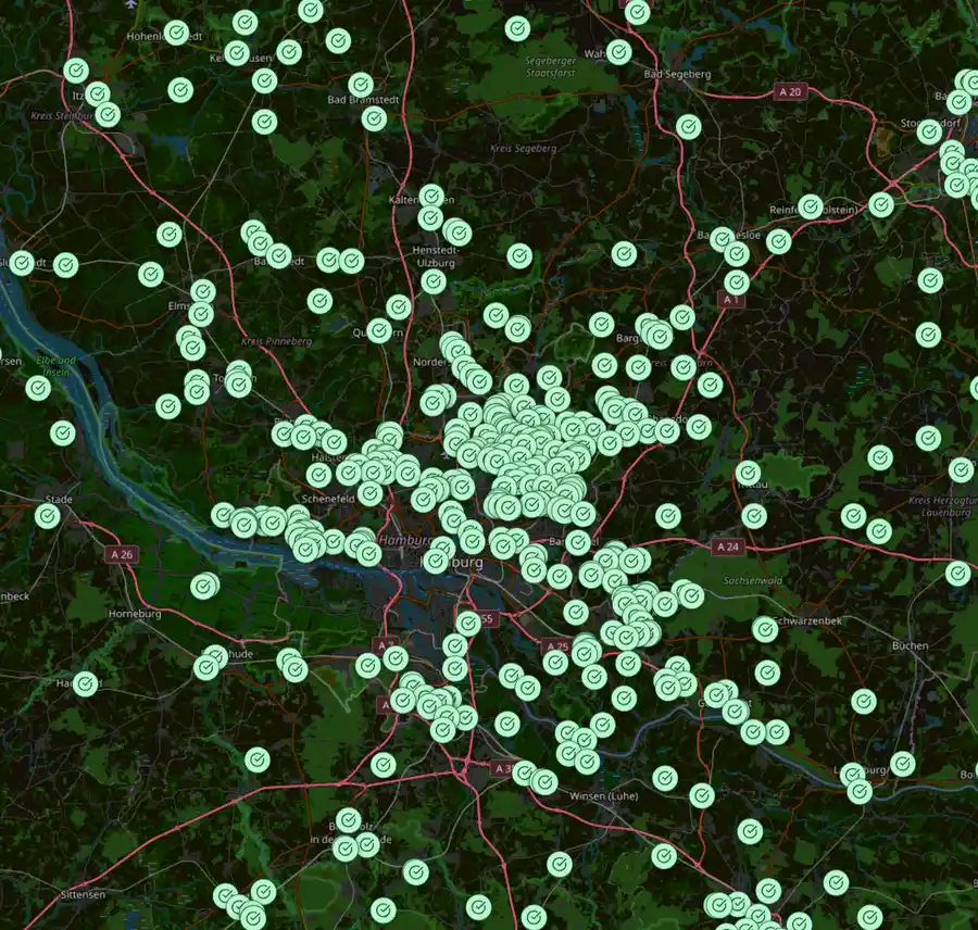 Karte mit abgeschlossenen VARM-Dämmprojekten in Hamburg und Norddeutschland