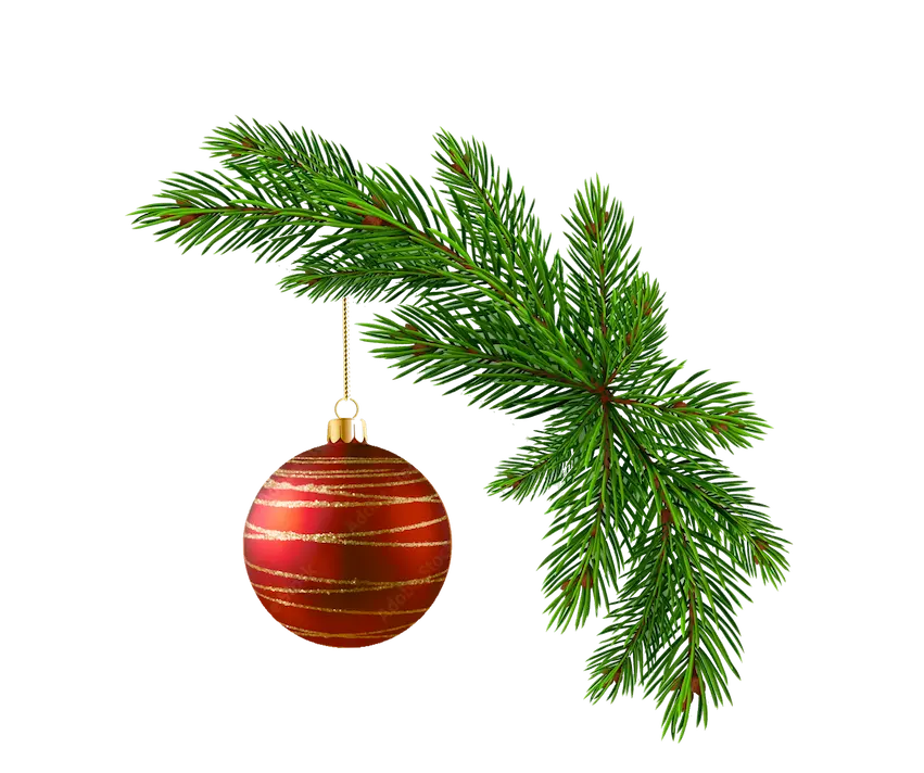 Vánoční ozdoba visící na větvi jehličnanu