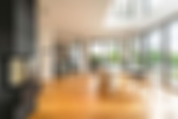 Das Bild zeigt den offenen Essbereich. Eine große Fensterfront sorgt für Helligkeit im Raum. Ein Kamin bildet ein weiteres Highlight des Raumes.