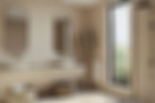 Das Bild zeigt ein Badezimmer im Boho-Stil mit Doppelwaschtisch.