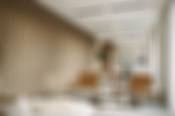 Modernes Wohnzimmer mit hellbraunen Ledersesseln, einem beigen Sofa und einer Akzentwand aus Holz. Essbereich mit Tisch und Stühlen im Hintergrund.