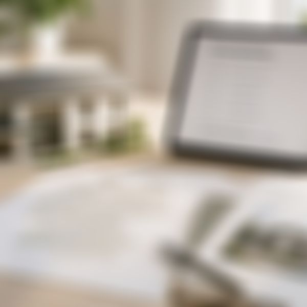 Ein Musterhaus neben einem Tablet, auf dem Finanzierungsmöglichkeiten angezeigt werden, mit Unterlagen und einem Stift auf dem Tisch.