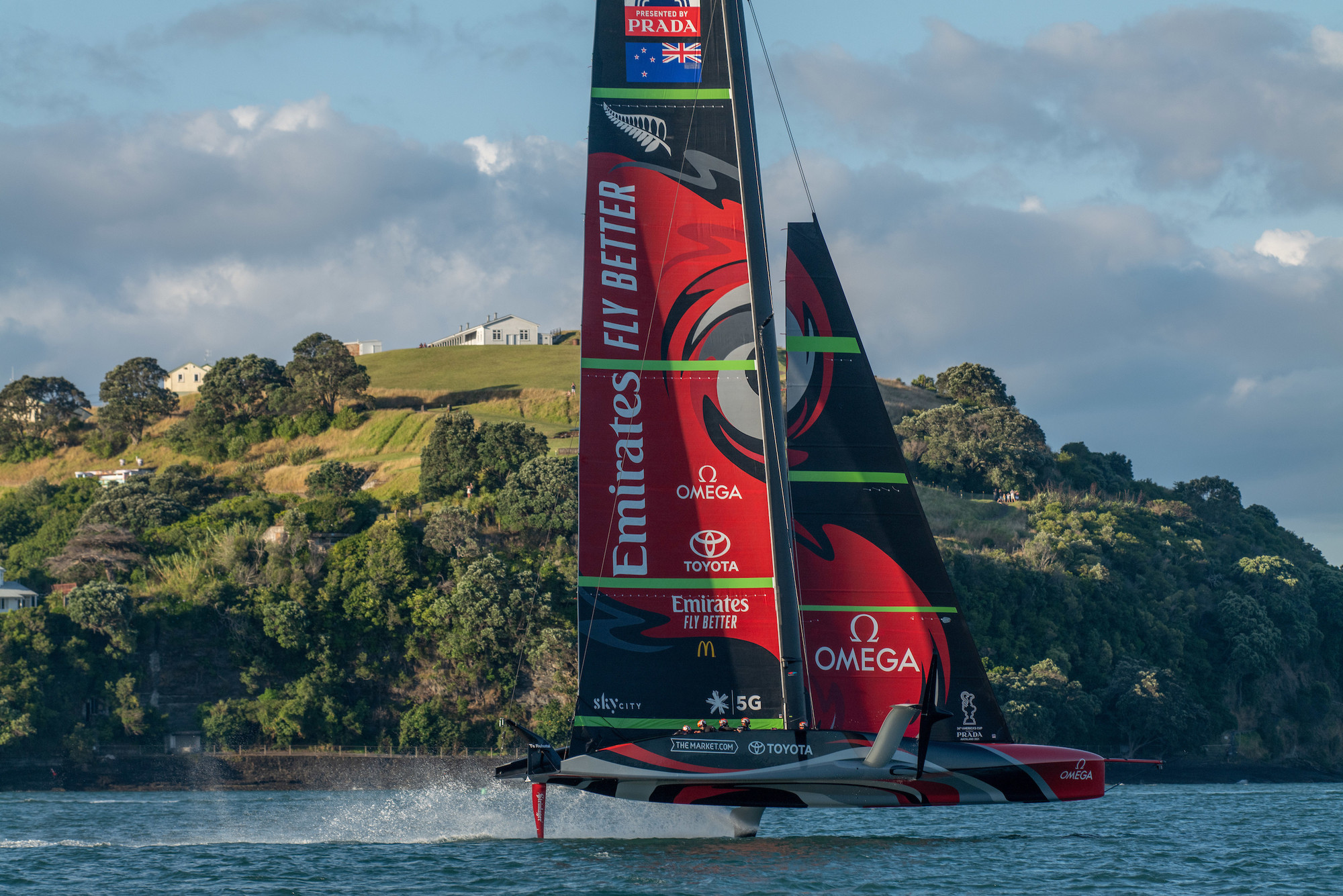 Emirates Team New Zealand's yacht flying on water