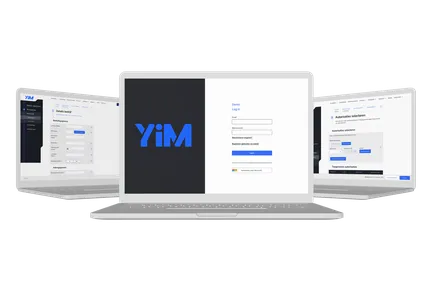 Drie aanzichten van laptops met daarop het YIM platform te zien