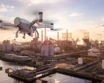 Drone vliegt boven industrie