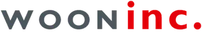Logo with the text "WOONinc." in gray and red, featuring a modern and minimalist design.