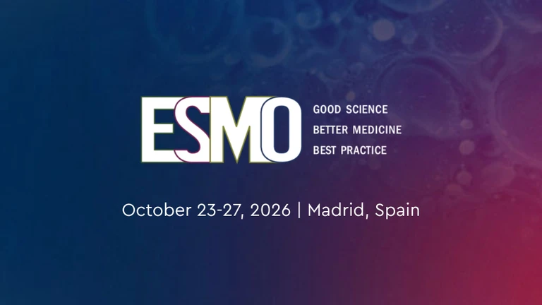 ESMO conference banner for October 23-27, 2026 in Madrid, Spain with a slogan on good science, better medicine, and best practice.