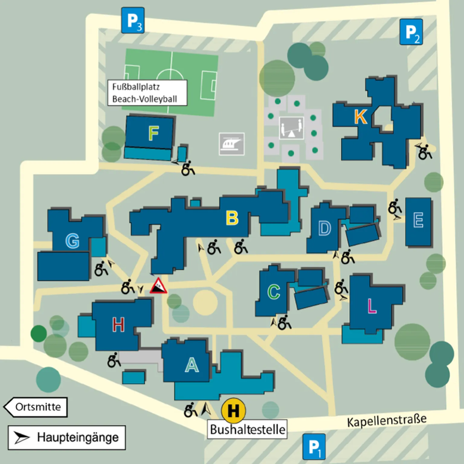 Lageplan Klinikgelände Hegau-Jugendwerk Gailingen, neurologisches Krankenhaus und Rehazentrum
