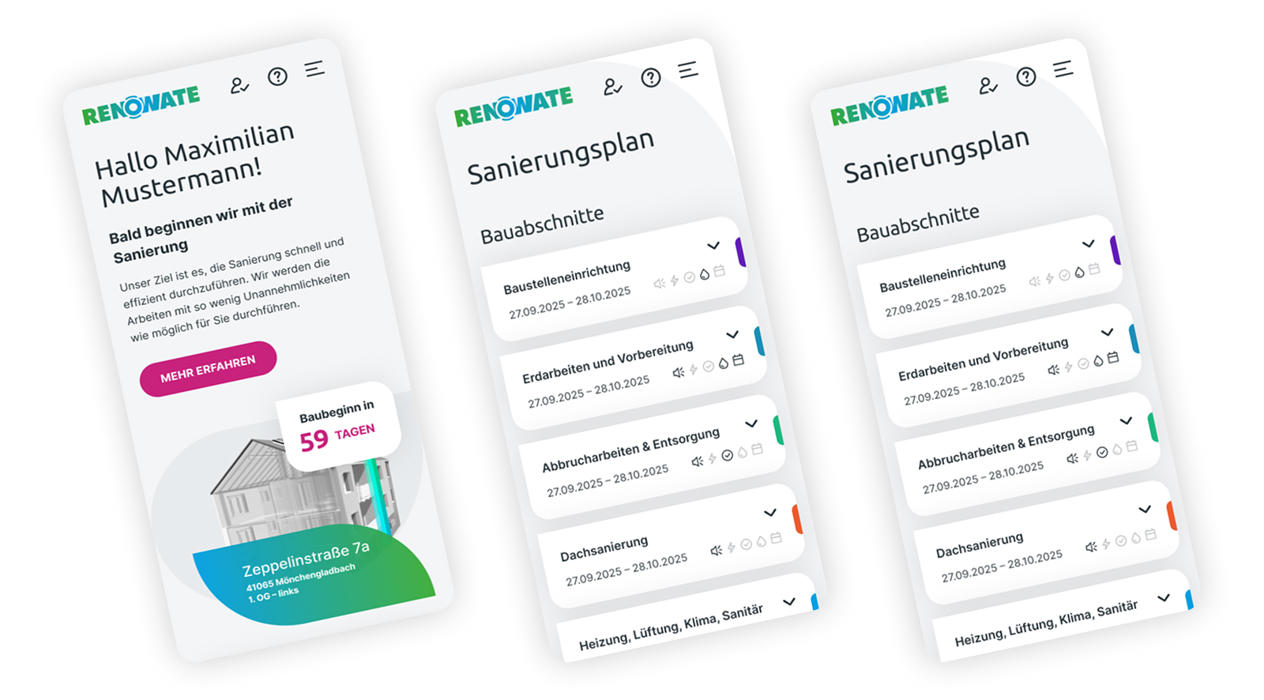 drei Screenshots Mieterportal mobile