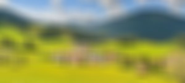 Berg- und Wiesenlandschaft im Außerfern mit einem kleinen Dorf in der Mitte des Bildes