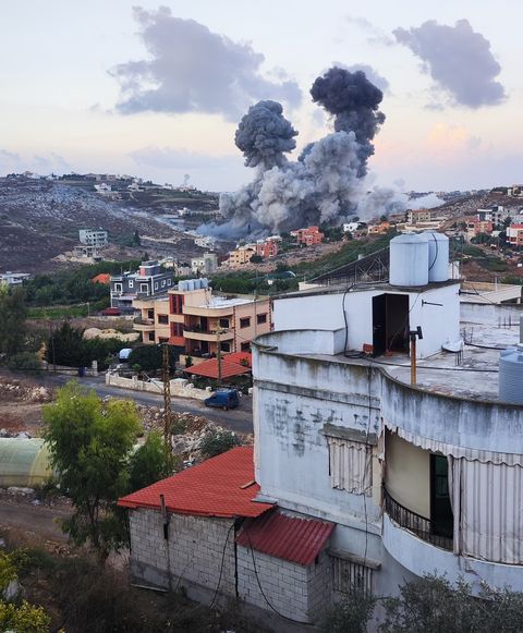An Israeli airstrike, as seen from Abbas’ home in Jebchit.