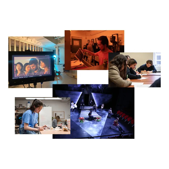 Collage of students engaged in filmmaking