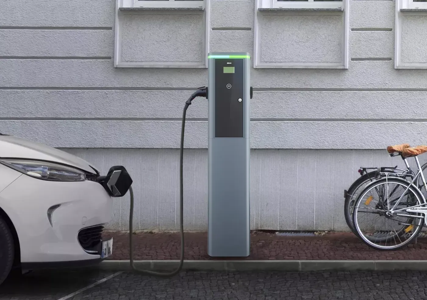 Posto de carregamento Simon Neon em parque de estacionamento público exterior
