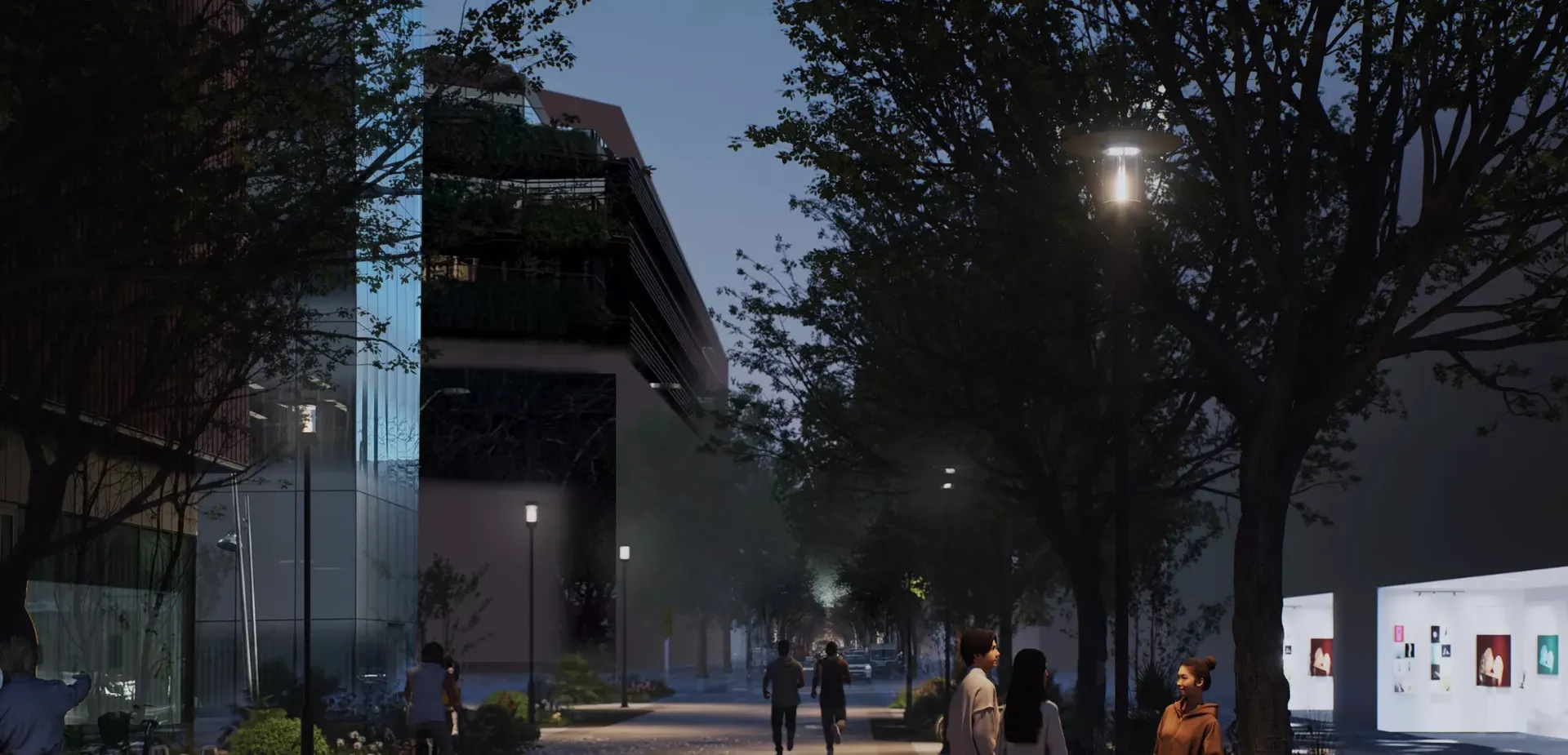 Simon Polaris light point installed in an urban area with LED ambient lighting