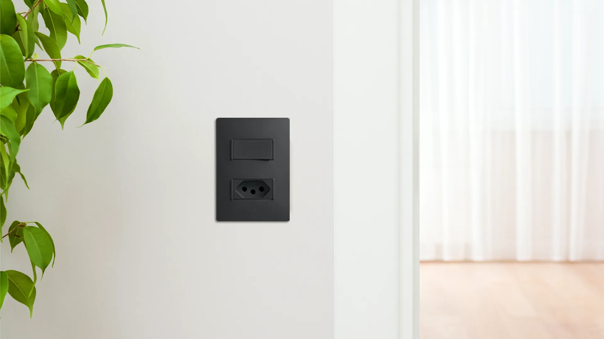Graphite Simon 26 mechanism with double sockets and connective functions.