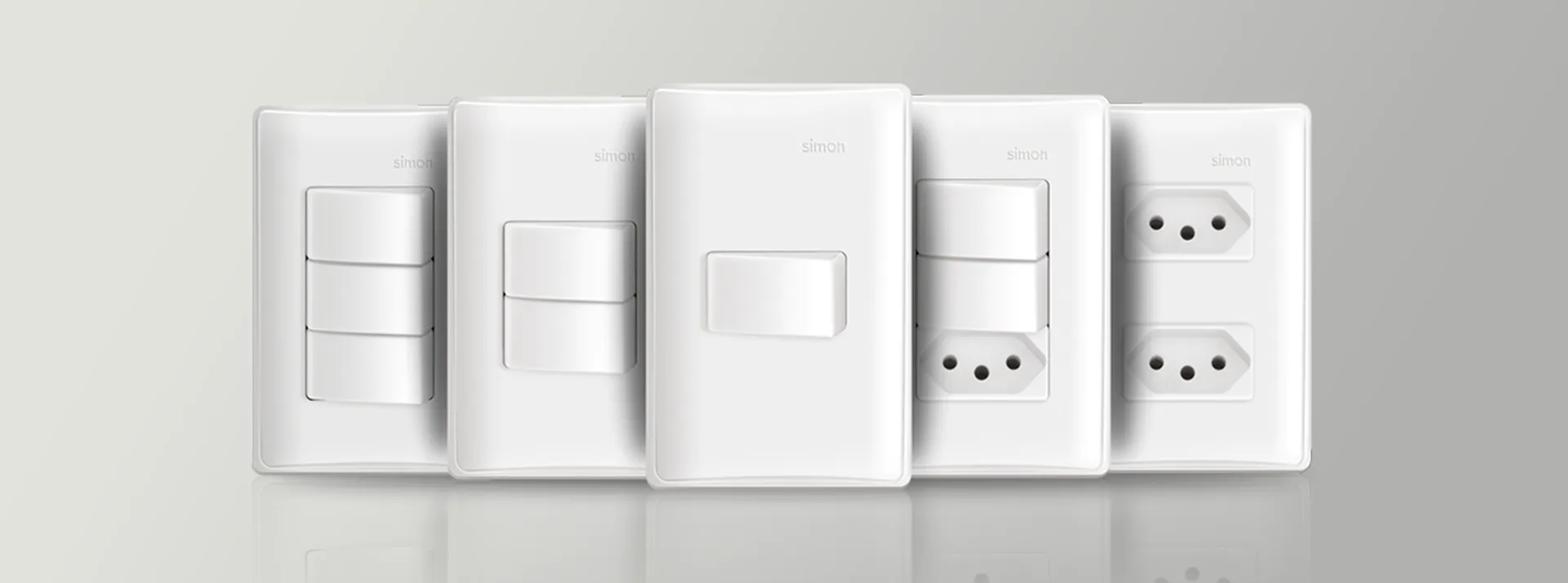 Simon 19 — composição modular em acabamento branco brilhante sobre fundo neutro.