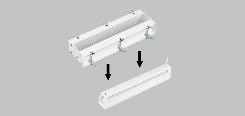 Diagram of the X-LESS trimless system: recessed body and interchangeable module
