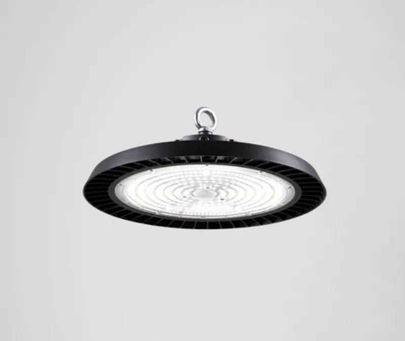 Luminaria industrial Simon 819 tipo highbay circular negra suspendida con gancho