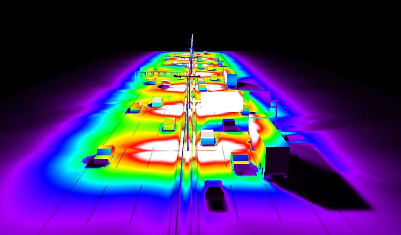 False-colour photometric analysis of Simon Nath L RJ optics on a motorway central reservation