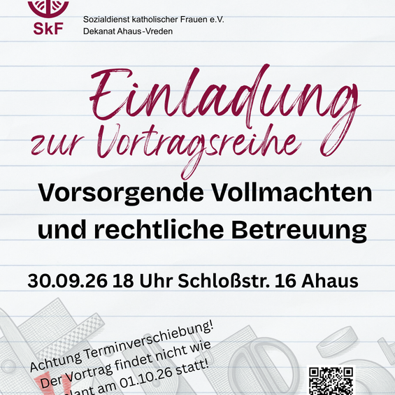 Einladung zur Vortragsreihe Vorsorgende Vollmachten u. rechtliche Betreuuu
